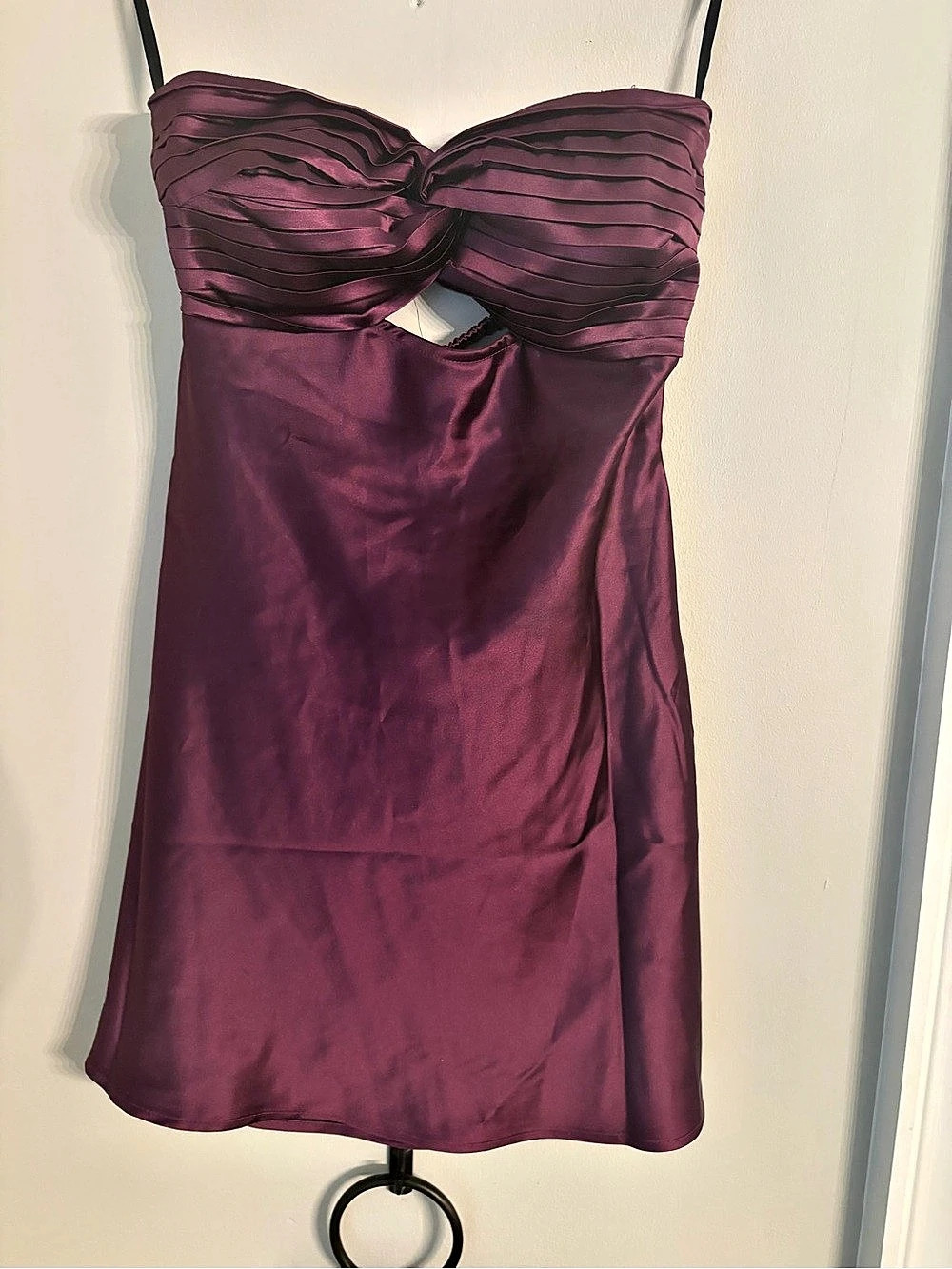Lulus Narina Plum Purple Satin Pleated Strapless Mini Dress